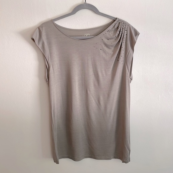 LOFT Large Grey Beaded Drape Top - Picture 1 of 7